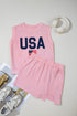 Washed Cotton USA Graphic Muscle Tank And Skort Two Piece Set